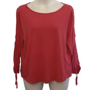 Talbots XL Melon Bow Long Sleeve Blouse Super Soft